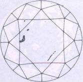 Fig 87 Darker and lighter crystals under the table, "dot" under table facet, crack in pavilion facets 